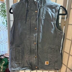 Carhartt Slate Blue Hooded Canvas Vest with Gold Patch